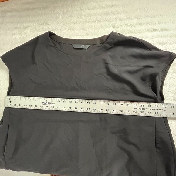 Moyuru Women's Black Midi Dress Loose Fit Cap Sleeve Pleated Panel - Picture 5 of 6